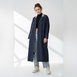 Vintage Via Veneto Blue Parachute Trench Coat Oversized 80s Retro 7/8
